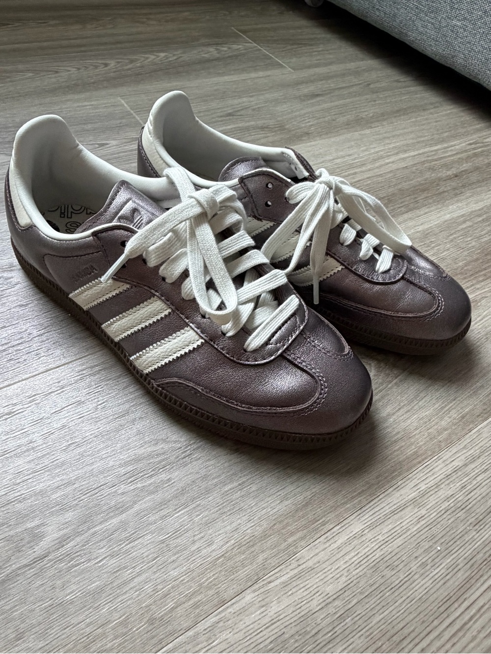 adidas samba purple metallic Leather Sneakers with White Stripes